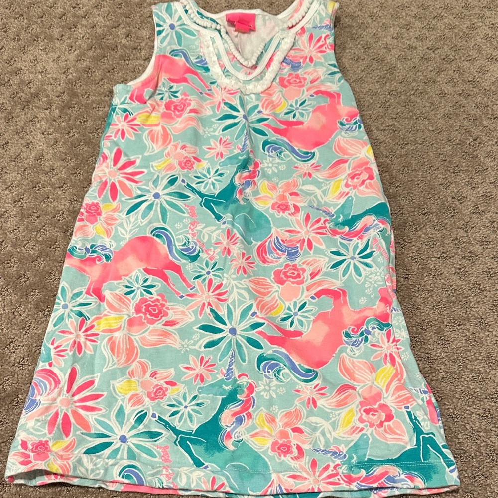 Lilly Pulitzer Girls beautiful soft Dress with Floral and Unicorn Print 8-10
